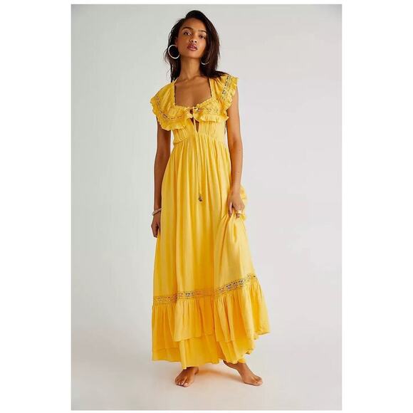 Free People Endless Summer Moonlight Ocean Maxi Dress Size Sunset Gold XS - Picture 1 of 13